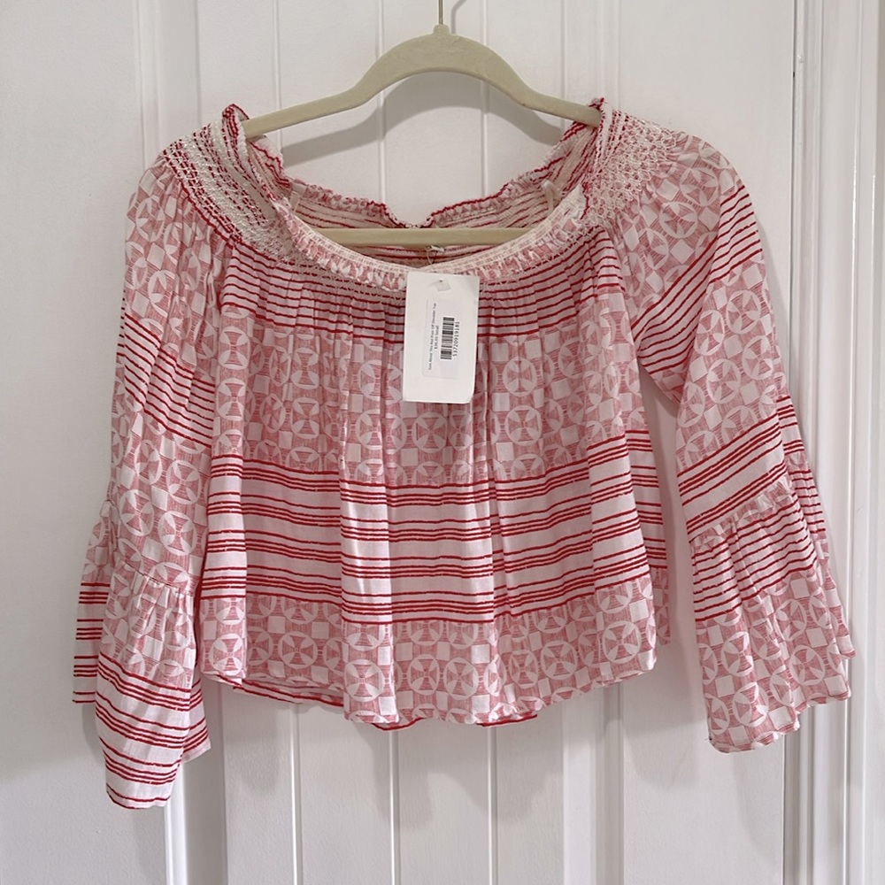 NWT En Creme Red & White striped long bell sleeve flowy crop top